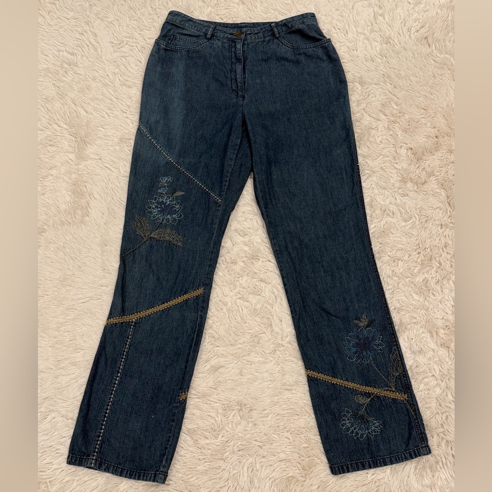 Vintage Y2K Susan Bristol Embroidered Jeans 6‎ Flower Butterfly Floral Straight